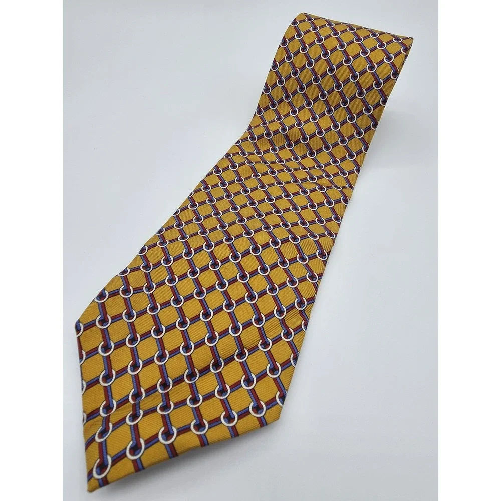 VTG Brooks Brothers Makers Mustard Blue Red Geometric Tie 57